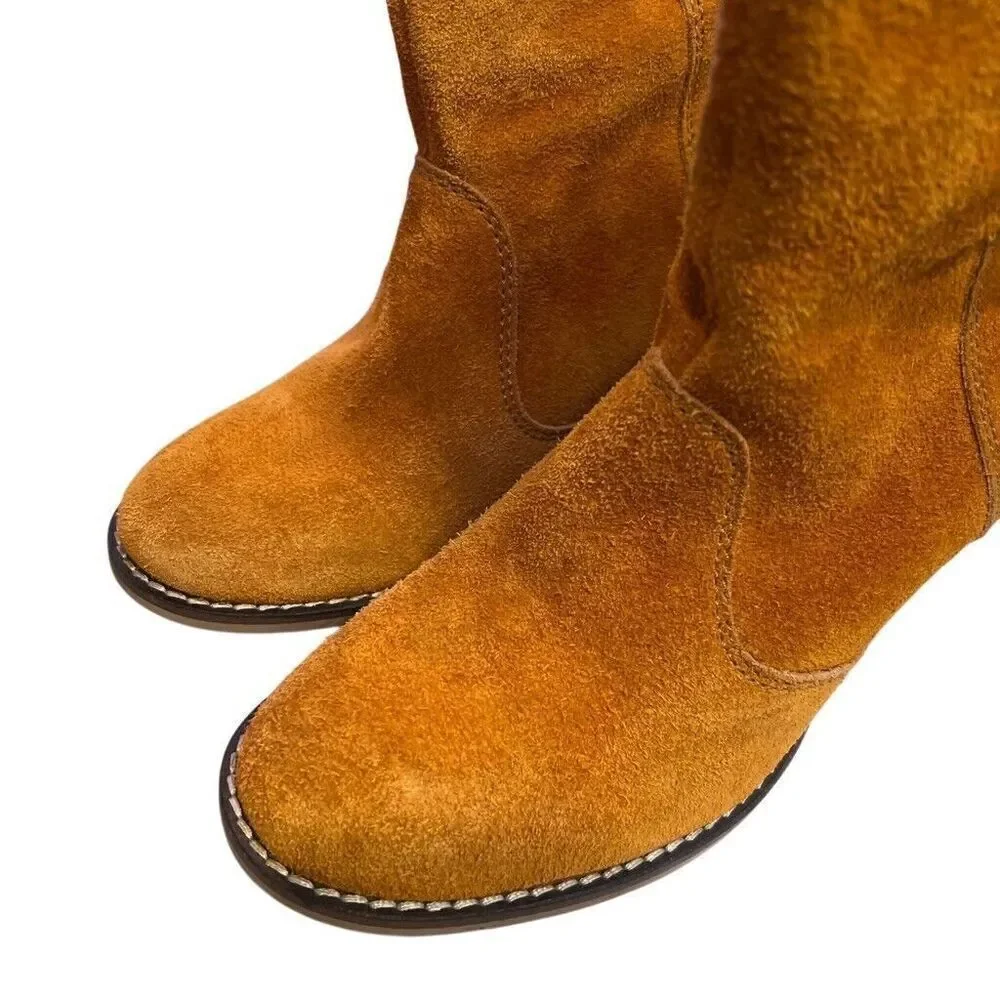 SUNDANCE Suede Leather Ankle Boots 41 US 10 Burnt Orange Lavorazione Artigiana